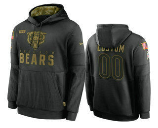 Men's Chicago Bears 2020 Customize Black Salute to Service Sideline Therma Pullover Hoodie